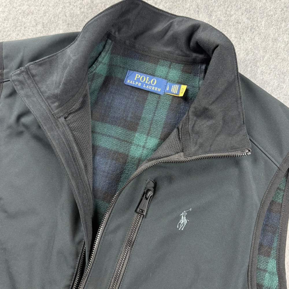 Polo‎ Ralph Lauren Mens Large Black Softshell Fleece Lined Vest Flannel Lined